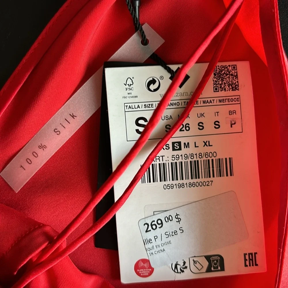 Zara 100% Silk  Red Maxi Dress - Picture 9 of 12